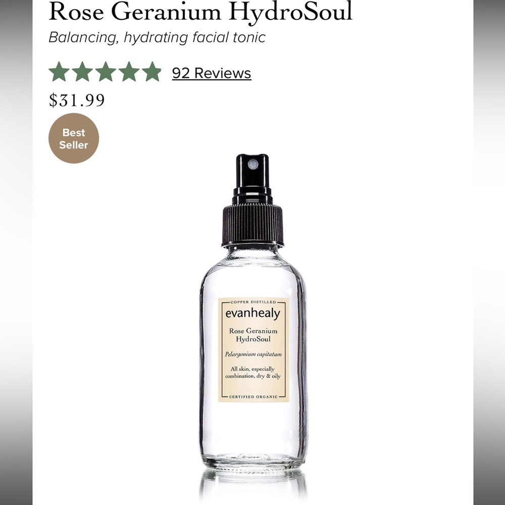 8.9 oz NWOT Rose Geranium facial HydroSoul toner evanhealy